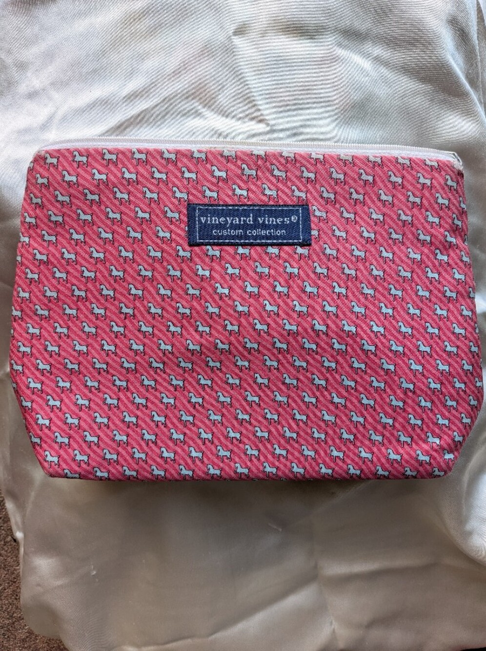 Vineyard Vines custom Collection Toiletry Pouch White Stallion Horse Pattern